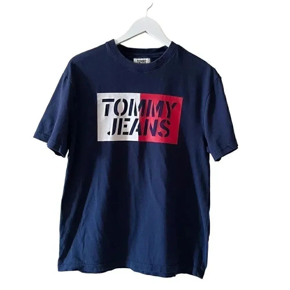 Tommy Hilfiger Jeans Box Logo Short Sleeve Boxy Fit Cotton Mens T-Shirt SZ S